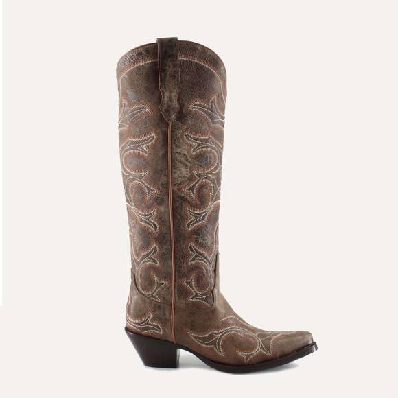 NEW BUCK & BRANA olivia leather cowgirl boots in tan